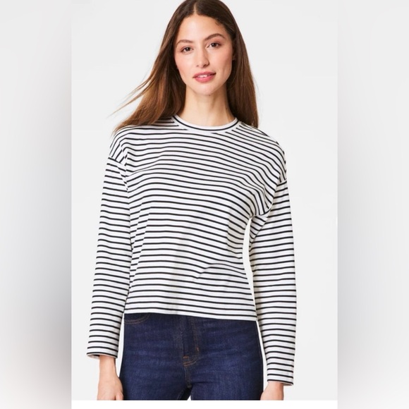 SPANX Tops - SPANX Black and White Striped Long Sleeve Tee
